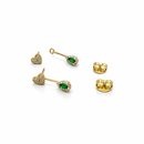 Brinco Duplo Coração Cravejado com Gota Verde